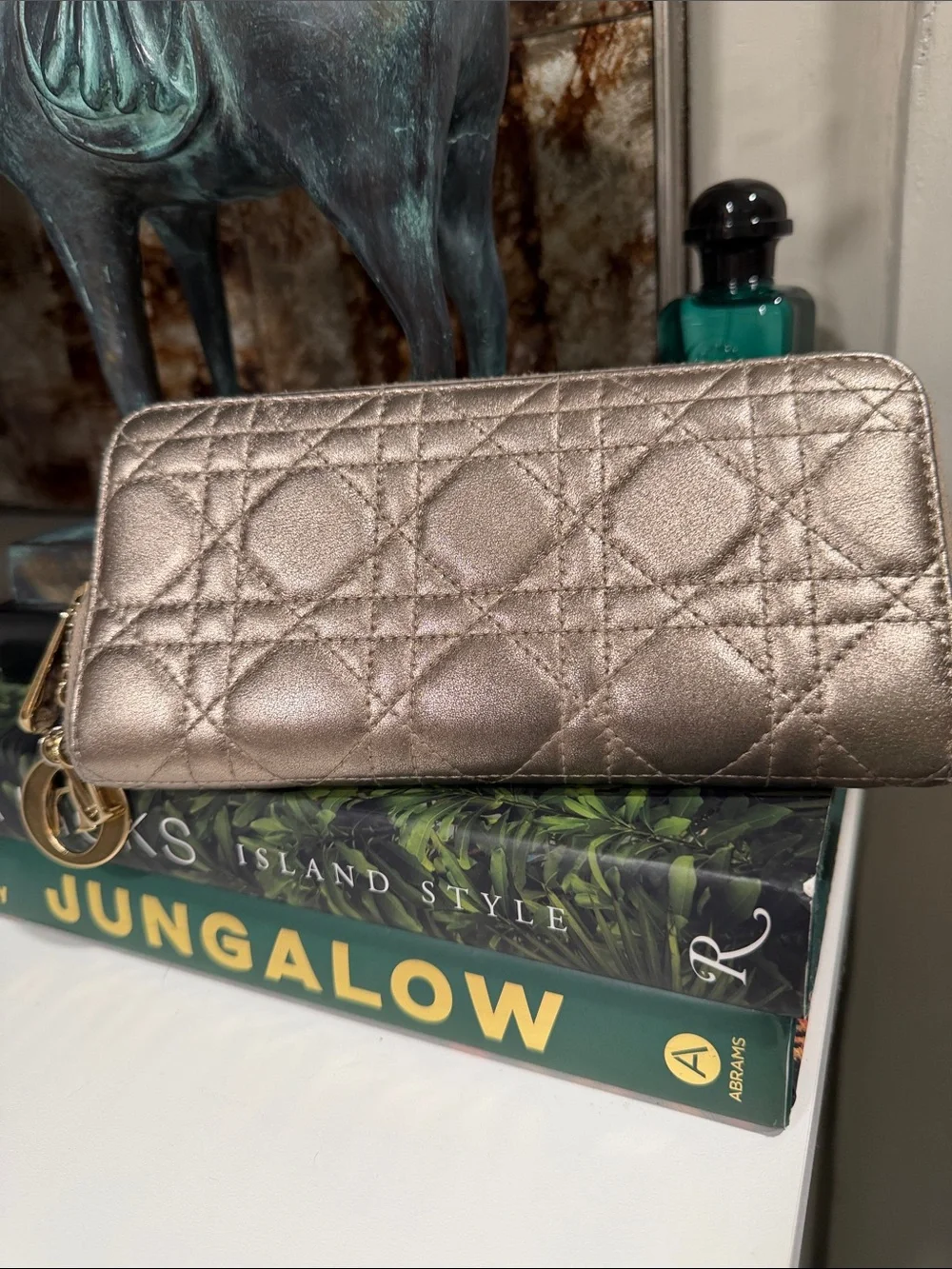 Metallic Quilted Zip Wallet - Bronze